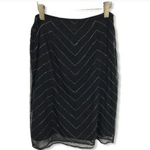 Free People Black Knee Length Skirt with Sheer Gold Beaded Overlay size 5